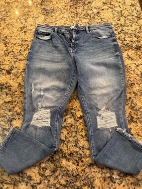 BKE Women's Light Blue Distressed Boyfriend Jeans